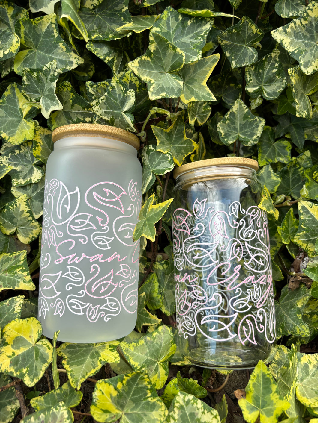 Light Pink Swan crazy Glass tumbler