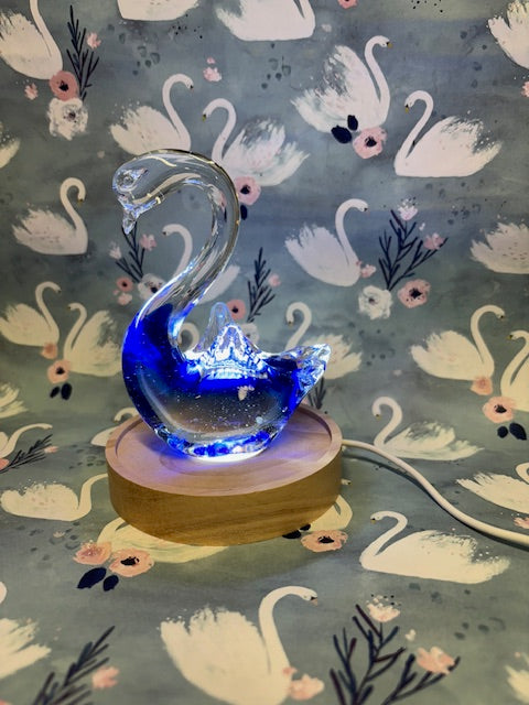 Small Glass Swan with light base (dark Blue)