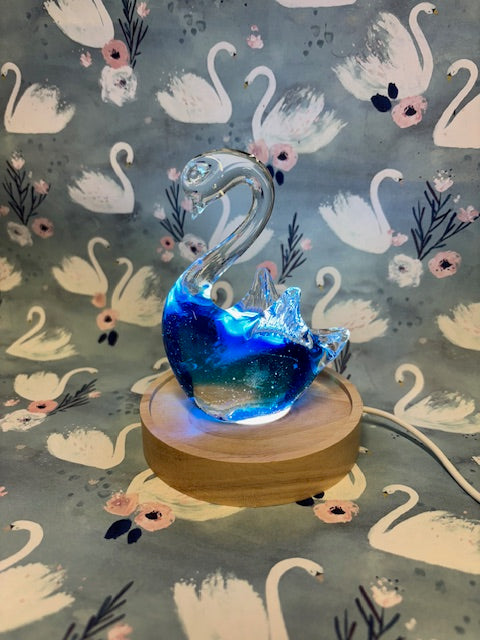 Small Glass Swan with light base (light blue)