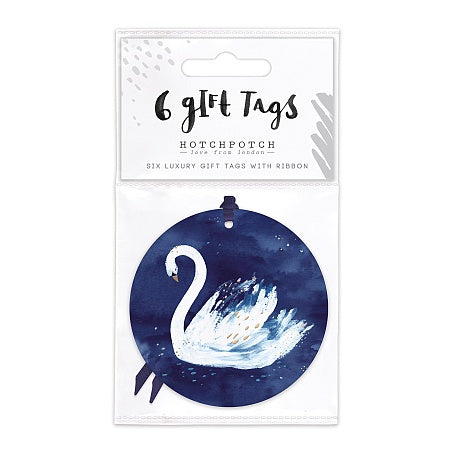 Round Swan gift tags (set of 6) dark blue